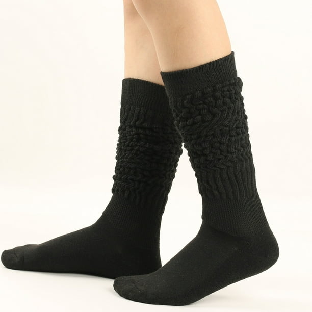 Calcetines cálidos de color liso para mujer de los años 80 a 90, de punto apretado y muy largos, de poliéster.