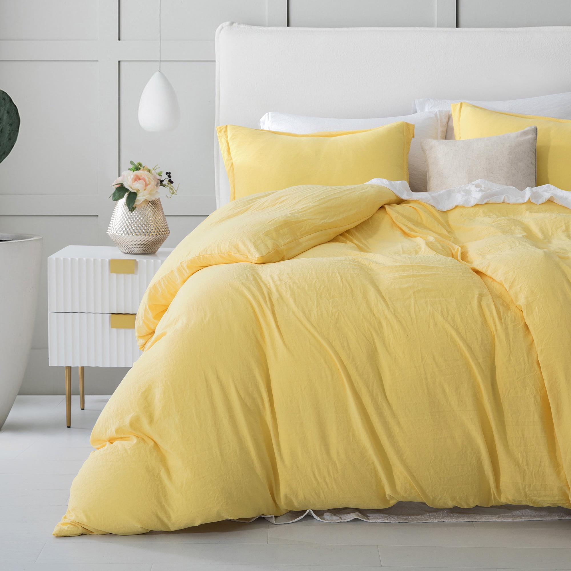 Sweet Home Collection Premium Quality Washed Crinkled Duvet Cover King Yellow