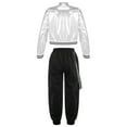 thumbnail image 2 of YONGHS Kids Girls Boys Shiny Hip Hop Jazz Street Dance Outfits Baseball Jacket and Cargo Pants Set Silver&Black 14, 2 of 7