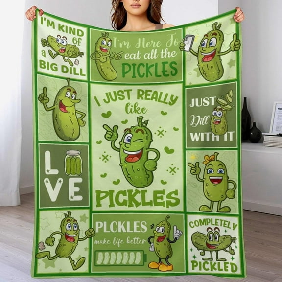Pickle Throw Blanket for Pickles Lovers, Funny Pickle Gift Blanket for Adults Kids, Warm Soft Fuzzy Flannel Throw Blankets for Sofa Bed Camping Travel Home Decor 40"x50" - Kids/Baby