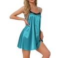 thumbnail image 4 of INSPIRE CHIC Women's Nightgown Lingerie Lace Trim Sleep Dress Silky Satin Chemise Babydoll Cami Short Sleepwear 2XL Green, 4 of 6