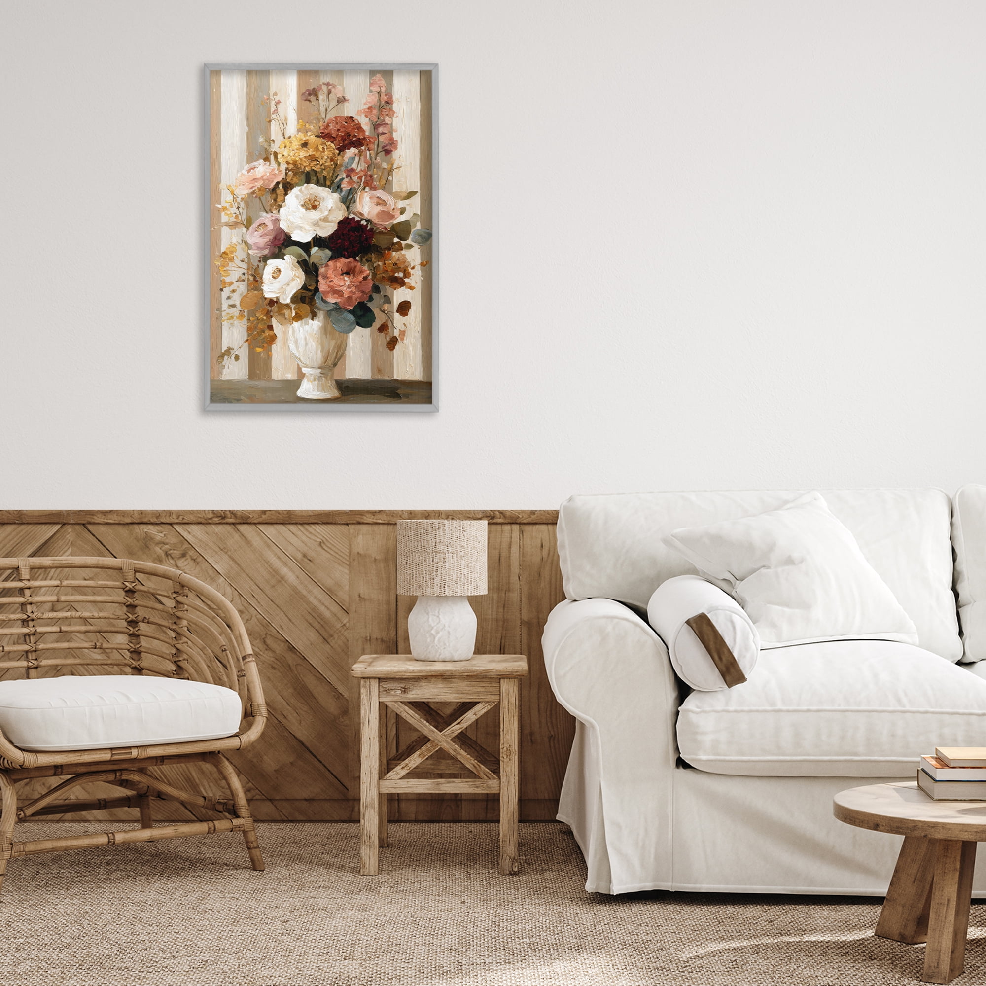 Stupell Industries Vintage Arrangement in Vase Gray Framed Giclee Art, design by Petal Prints Design