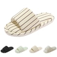thumbnail image 2 of AUDeals Women Men Stripe Slippers Open Toe Cotton Linen Slide Sandals Soft Soled Lightweight Home Shoes Anti Slip Lounging (Brown, 8), 2 of 9