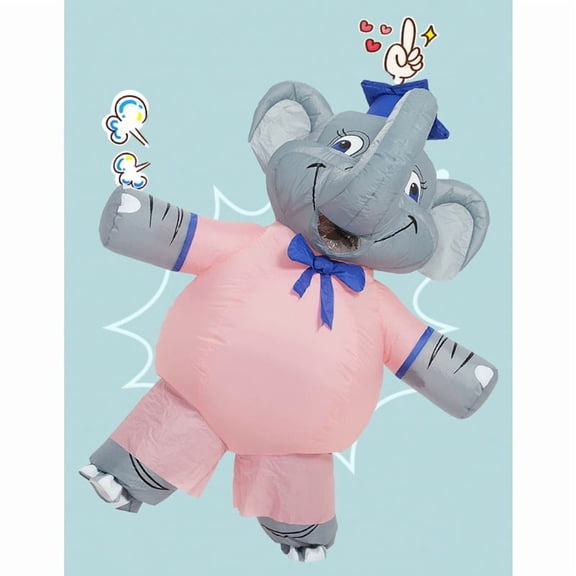 Halloween Cute Pink Elephant Inflatable Costume Adult Cosplay Inflatable Dress Up Bachelor Elephant Party Suit Holiday Party,Height 59"–74.8",elephant