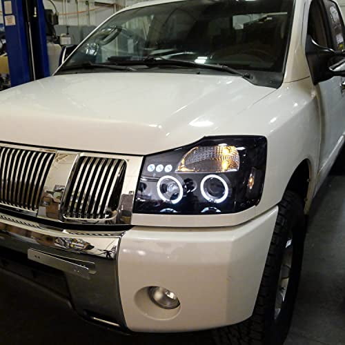 SPEC-D TUNING LED Lamps Dual Halo Smoke Lens Glossy Black Housing Projector Compatible with 2004-2015 Nissan Titan, 2004-2007 Nissan Armada, Left Right Pair Headlamps Assembly