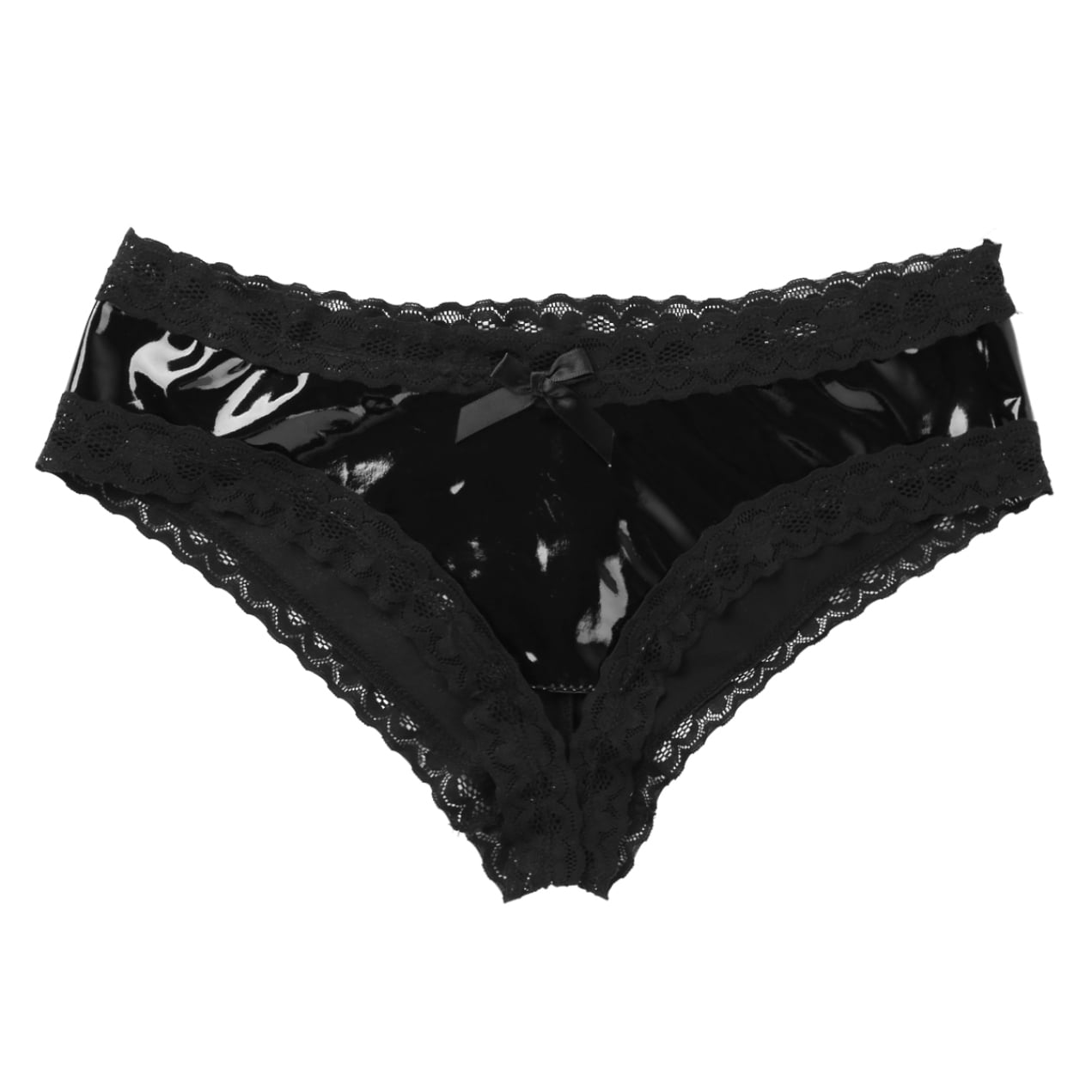 iEFiEL Womens Wet Look Patent Leather Panties Lace Open Crotch