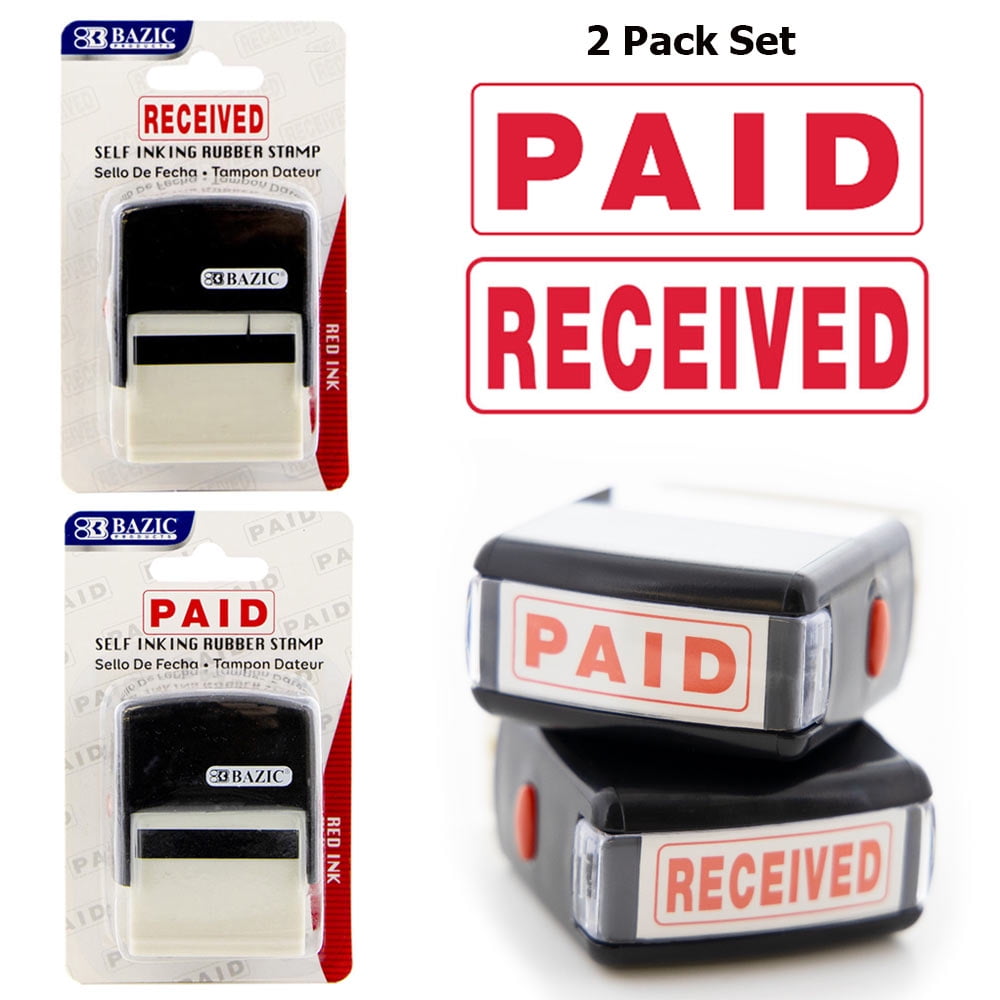 2Pc Set PAID RECEIVED Pre-Inked Rubber Stamp Red Ink Business Office Self Inking