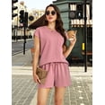 thumbnail image 4 of FOLUNSI Womens Two Piece Sets Casual Cap Sleeve with shorts Lounge Set Vacation Outfits Pajama Sets with Pocket S-XXL, 4 of 8