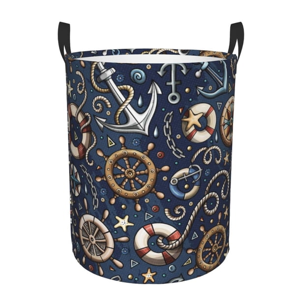 Fotbe Nautical Cesto de Ropa con Asas, Cesto Impermeable de Gran Capacidad, Bolsa de Lavado para Dormitorio, Cesto de Ropa con Ruedas y Asas-Small
