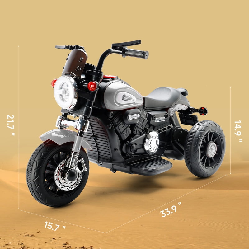 Bruce&Shark Kids Electric Motorcycle Ride-on Toy with Headlights, 3 Wheels Dual Motor Car for Children Boys Girls Gray