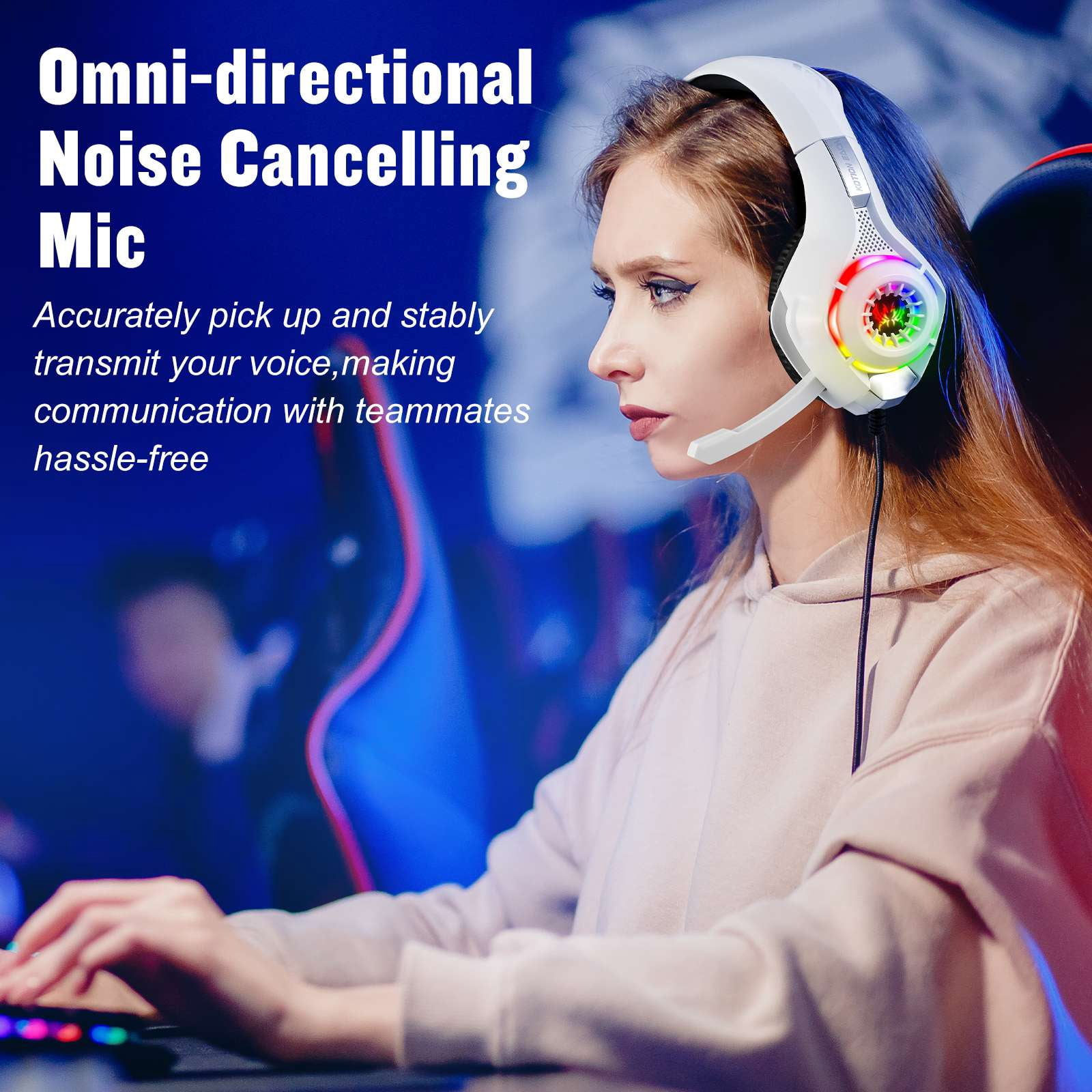 Gaming Headsets Wired for PS5 PS4 Switch Xbox One PC with 3.5MM,RGB Light,Noise Canceling Mic,Surround Sound,Over Ear Muffs Gaming Headphones,White