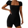 thumbnail image 1 of AherBiu Yoga Bodysuits for Women Square Neck Short Sleeve Slim Stretchy Workout Short Jumpsuits Rompers, 1 of 5