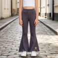 thumbnail image 5 of XXWXYD Girls Rib‑Knit Flare Pants, Elastic‑High‑Waist Bell‑Bottom Trousers With Heart Embroidery, Stretchy Knit Bottoms For Kids Casual Daily Dressing, 5 of 7