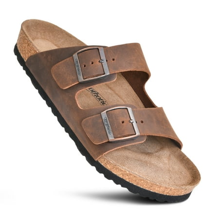 Image of Aerothotic Aharon Dual Strap Leather Slide Sandals for Men