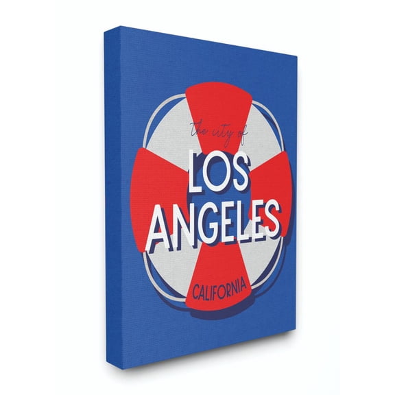 Stupell Industries Los Angeles Beach Coast Ocean Blue Red Word Design Canvas Wall Art by Daphne Polselli
