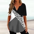 thumbnail image 1 of ICHUANYI Clearance Women's Summer V-neck Print Casual Loose Top Short Sleeve V-neck Button Blouses Tops(Black, S) ICHUANYI WER2023081014725, 1 of 5