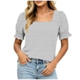 thumbnail image 2 of Haivin Women's T-Shirt, Casual Striped Print with Square Neck and Lace Trim, Short Sleeve for Everyday Wear, 2 of 7