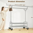 thumbnail image 3 of Exenoray Portant à Vêtements Robuste à Double Tige de 500 Lb avec Roues, Portant à Vêtements Roulant Réglable avec Tablettes et Barres Extensibles, Force Industrielle pour la Maison, le Commerce de Détail et la Lessive, 3 of 8