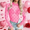 thumbnail image 2 of Mesh Top Women Bodysuits for Women Valentine Multi-Hearts Neck Long Sleeve Tee Tops Body Suit Slim Fit Ruched Jumpsuit Going Out Bodysuit for Women Party Clubwear Shirts, 2 of 5