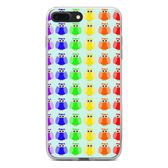 DistinctInk Clear Shockproof Hybrid Case for iPhone 7 PLUS / 8 PLUS (5.5" Screen) - TPU Bumper, Acrylic Back, Tempered Glass Screen Protector - Rainbow Owls Cartoon - Cartoon Owls