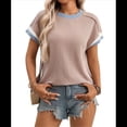 thumbnail image 2 of Blusa Informal de Corta con Cuello Redondo y Bloques de Color Acanalados para Mujer Caqui Oscuro L, 2 of 10