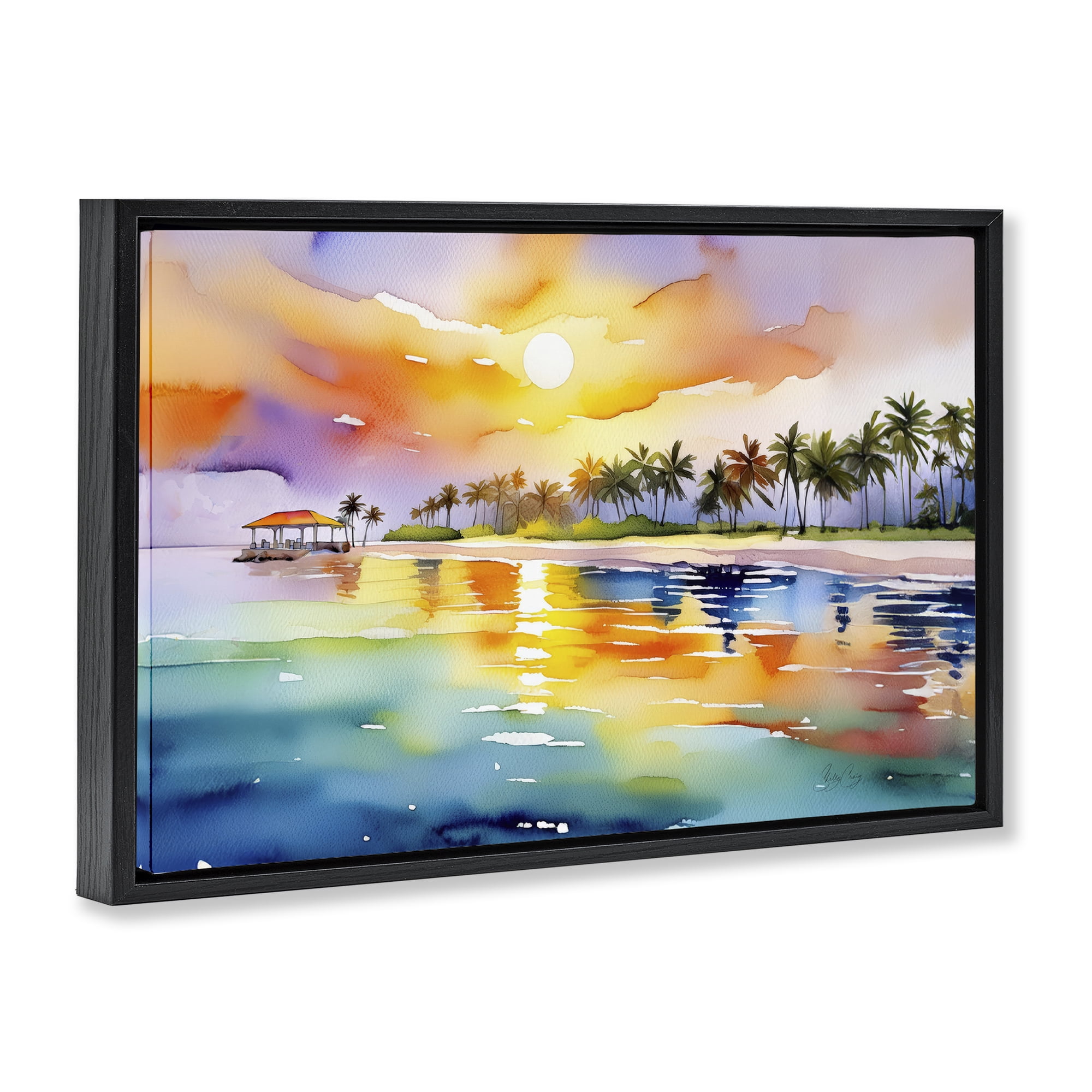 Stupell Industries Caribbean Calm Sunset Black Framed Floater Canvas Wall Art, design by Shelly Craig