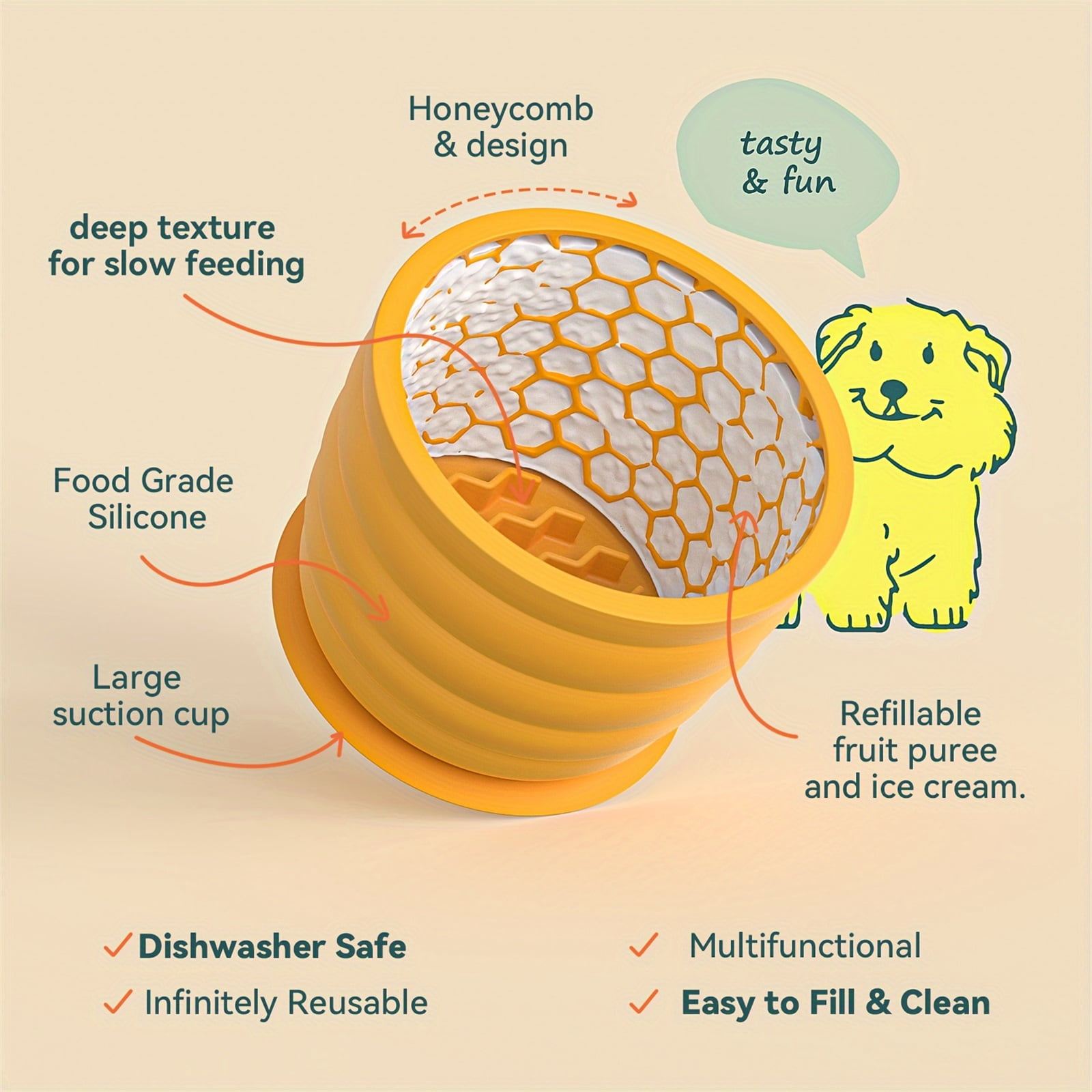Yellow Small Dog Slow Feeder Bowl - Pet Slow Eating Bowl with Suction Cups Anti-Choking Slow Feeder, Dog Cat Licking Bowl - for Small Dogs Cats, Slow Down Eating, Prevents Choking, Easy to Clean