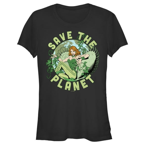 Junior's Batman Save the Planet Poison Ivy  Graphic Tee Black X Large