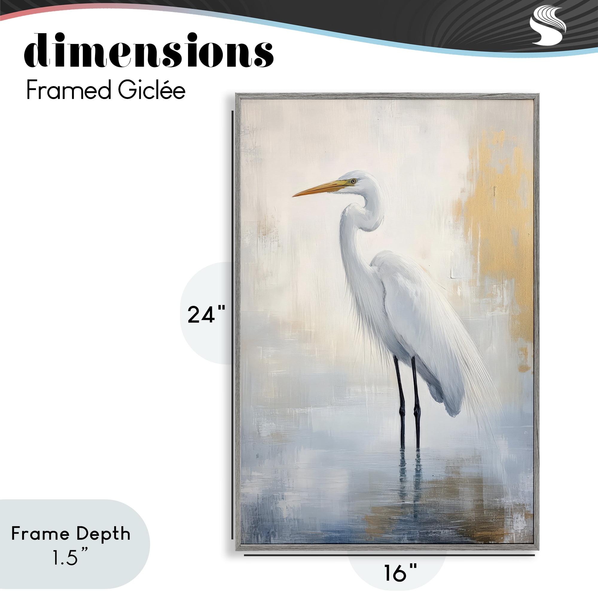 Stupell Industries Distressed Egret with Misty Reflection Gray Framed Giclee Art, design by Petal Prints Design