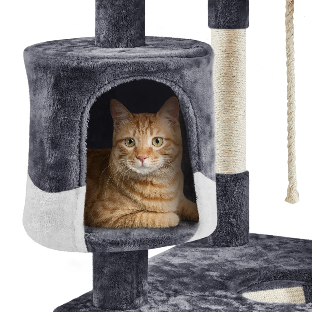 Yaheetech 79'' Multilevel Cat Tree with Basket Scratching Posts Ramp, Dark Gray & White