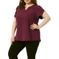 thumbnail image 4 of Agnes Orinda Women's Plus Size Blouses Notched V Neck Short Petal Sleeve Shirts Casual Tops 2X Burgundy, 4 of 6