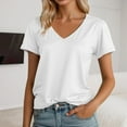 thumbnail image 2 of MIXUE Womens Tops Summer Solid Color V Neck Short Sleeve Soft Casual Basic Shirts For Women Tee Shirts Streetwear,White,S, 2 of 5