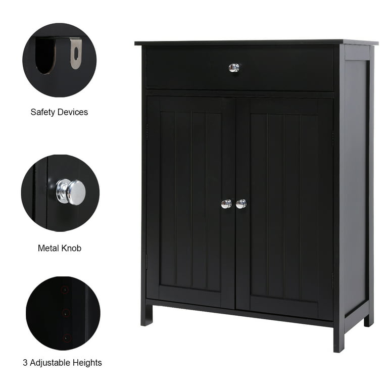 Fangsum Black Bathroom Cabinet with 2 Doors and 3 Adjustable Shelves, Freestanding Floor Storage Cabinet for Bathroom, Living Room, Kitchen, Black