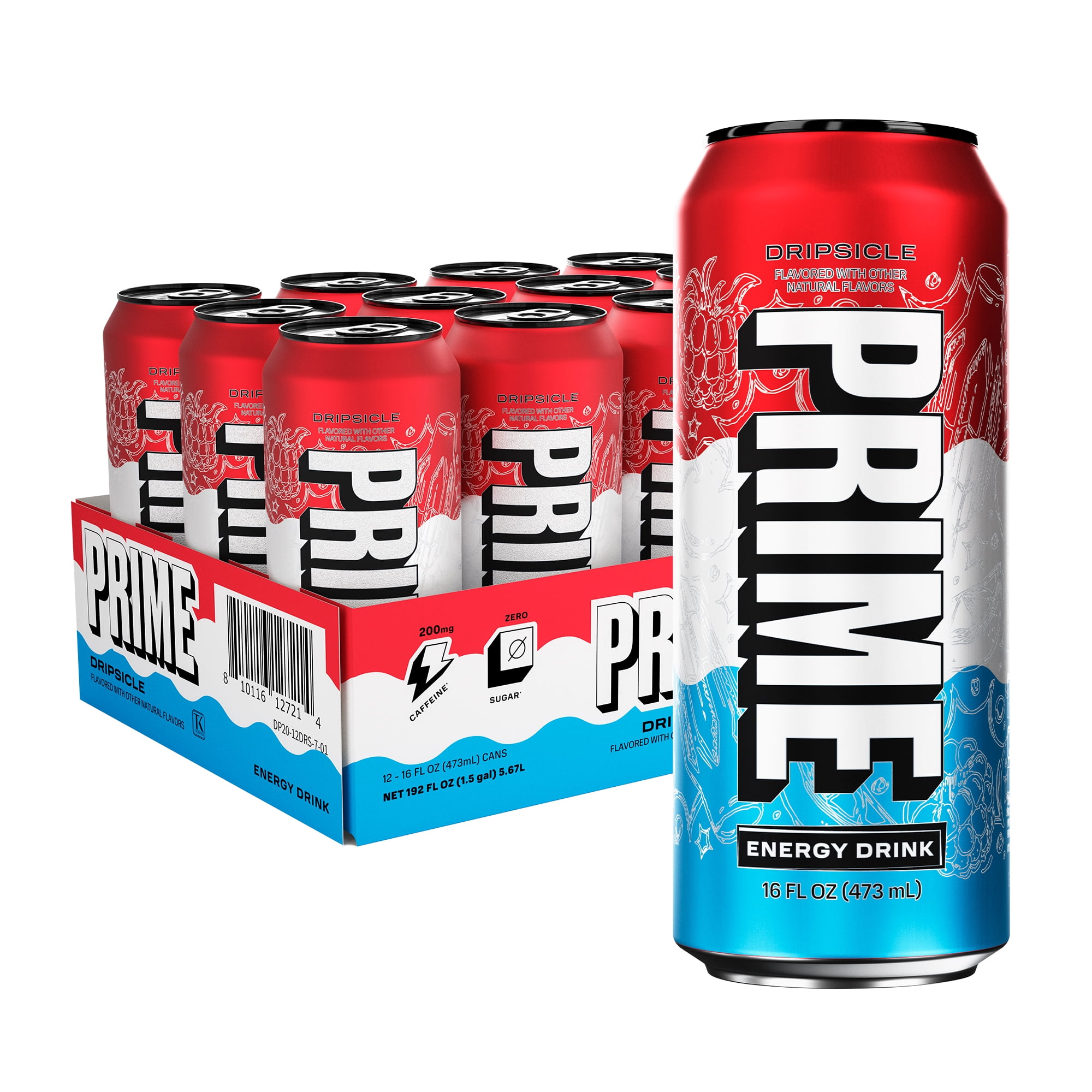 Prime Sugar Free Energy Drink, Ice Pop, 12 fl oz, 24 Pack, Cans