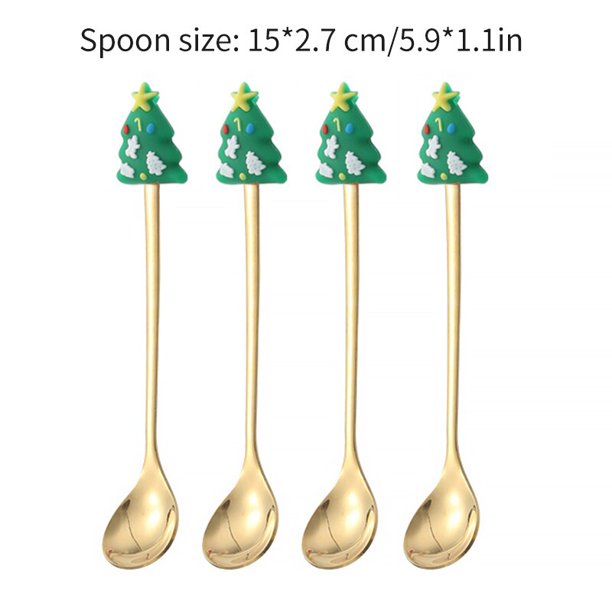 4pcs cucharas de café navideño tenedores de frutas regalos navideños cena decorada con decoraciones navideñas vajilla de año nuevo 2024 vajilla Papá Noel