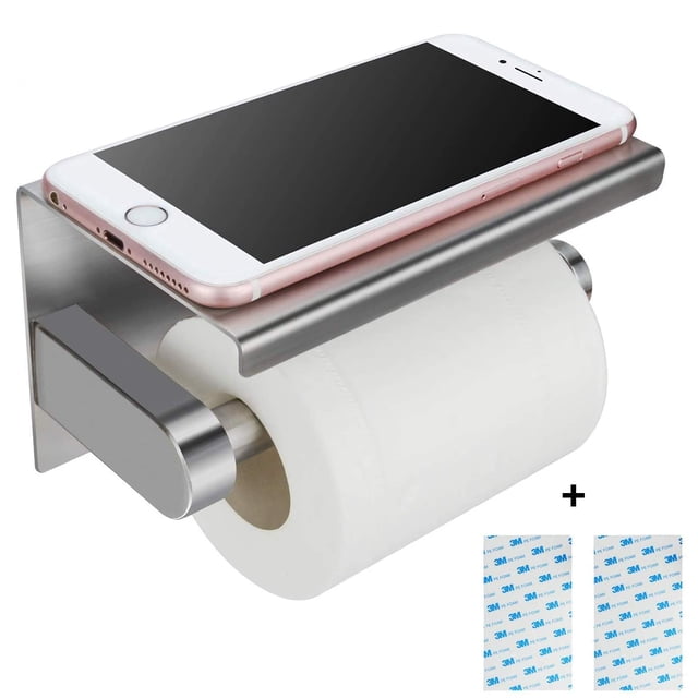 Soporte de papel higiénico autoadhesivo de acero inoxidable sin perforación con estante para teléfono móvil para montaje en pared Vhermosa LN-0277