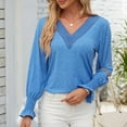 thumbnail image 5 of AherBiu Spring Causal Tops for Women Long Sleeve Crochet V Neck Comfy Loose Tshirt Tunic Blouse, 5 of 7