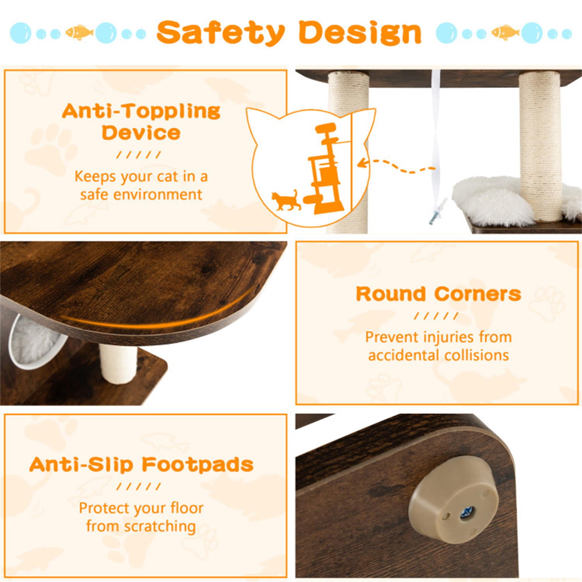 Kadyn 71" Modern Cat Tree Tower for Indoor Cats, Wood Cat Condo with Scratching Post and Removable Pads for Small Large Cats, Brown