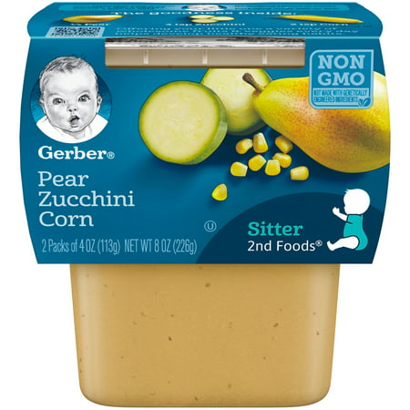Gerber 2nd Foods Pear Zucchini Corn Baby Food, 4 oz. Tubs, 2 Count (Pack of