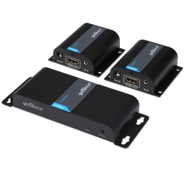 gofanco 130ft 1080p 1x2 2 Port HDMI Extender Splitter Over CAT5e/CAT6/CAT7 ethernet Cable with IR Remote Control, 1 in 2 Out HDMI Distribution Amplifier Up to 40m (130 feet) 1080p 60Hz (HDMIExtSplit)