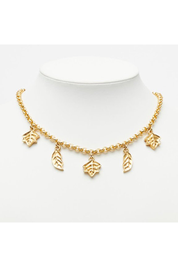 Pre-Owned Celine Leaf Motif Chain Necklace, Gold Plated, Women's