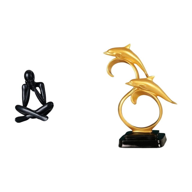 Escultura moderna y abstracta de un delfín. Figura decorativa coleccionable para sala de estar, estantería, escritorio, entrada, armario, oficina,