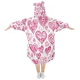 thumbnail image 2 of Wearable Blanket with Sleeves and Pocket Oversized Hooded Sweatshirt 3-14 YR Pink and Red Hearts Pattern L, 2 of 7