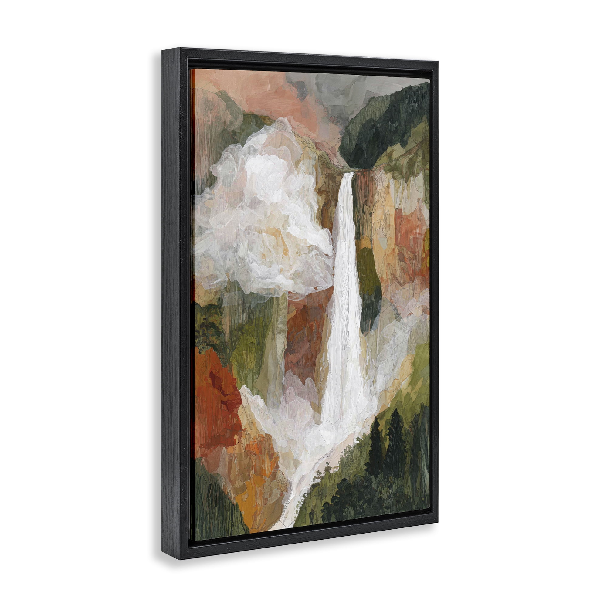 Stupell Industries Mountain Waterfall Landscape Black Framed Floater Canvas Wall Art, design by Chromatic Storm Studio