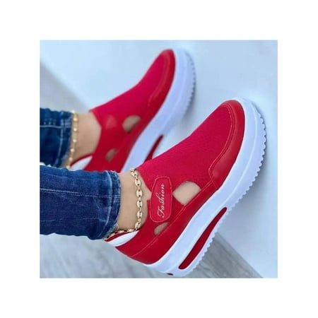 

Zodanni Lady Casual Shoes Platform Sandals Slip On Sneakers Women Summer Breathable Wedge Red 7.5