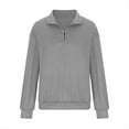 thumbnail image 4 of Women's 1/4 Zip Cotton Sweatshirts Knitted Casual Lounge Pullover Tops Solid Breathable Comfy Blouses for Daily, 4 of 5