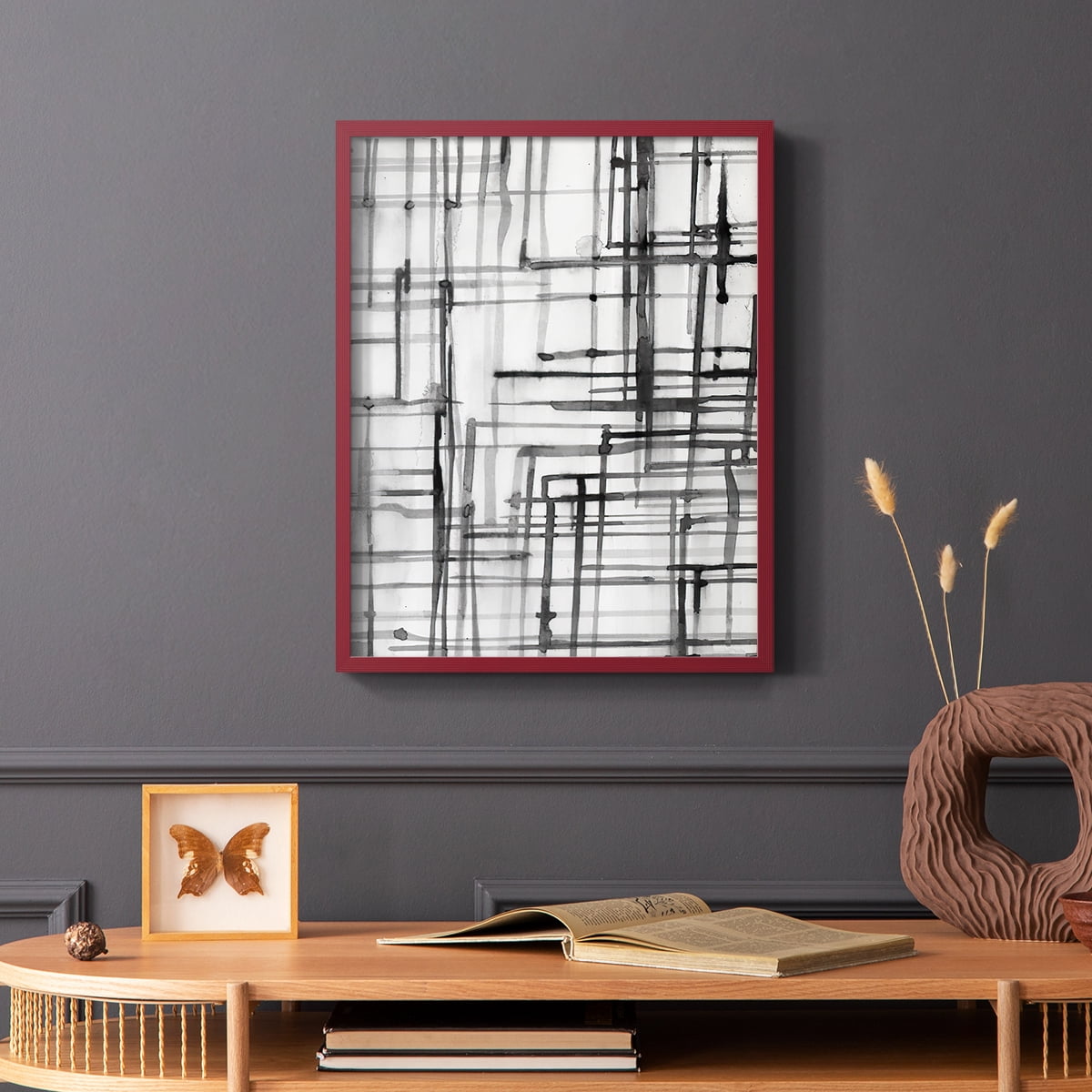 Line Meditation I in Red Solid Wood 11 x 14 Framed Print