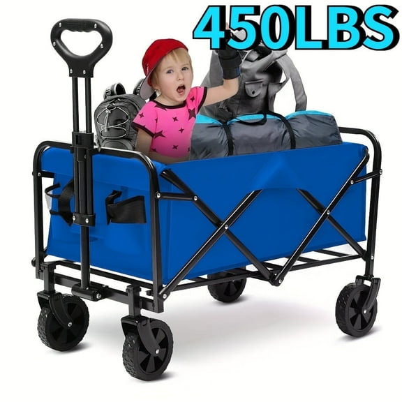 InBrave Foldable Wagon Cart 450 LBS Capacity Blue