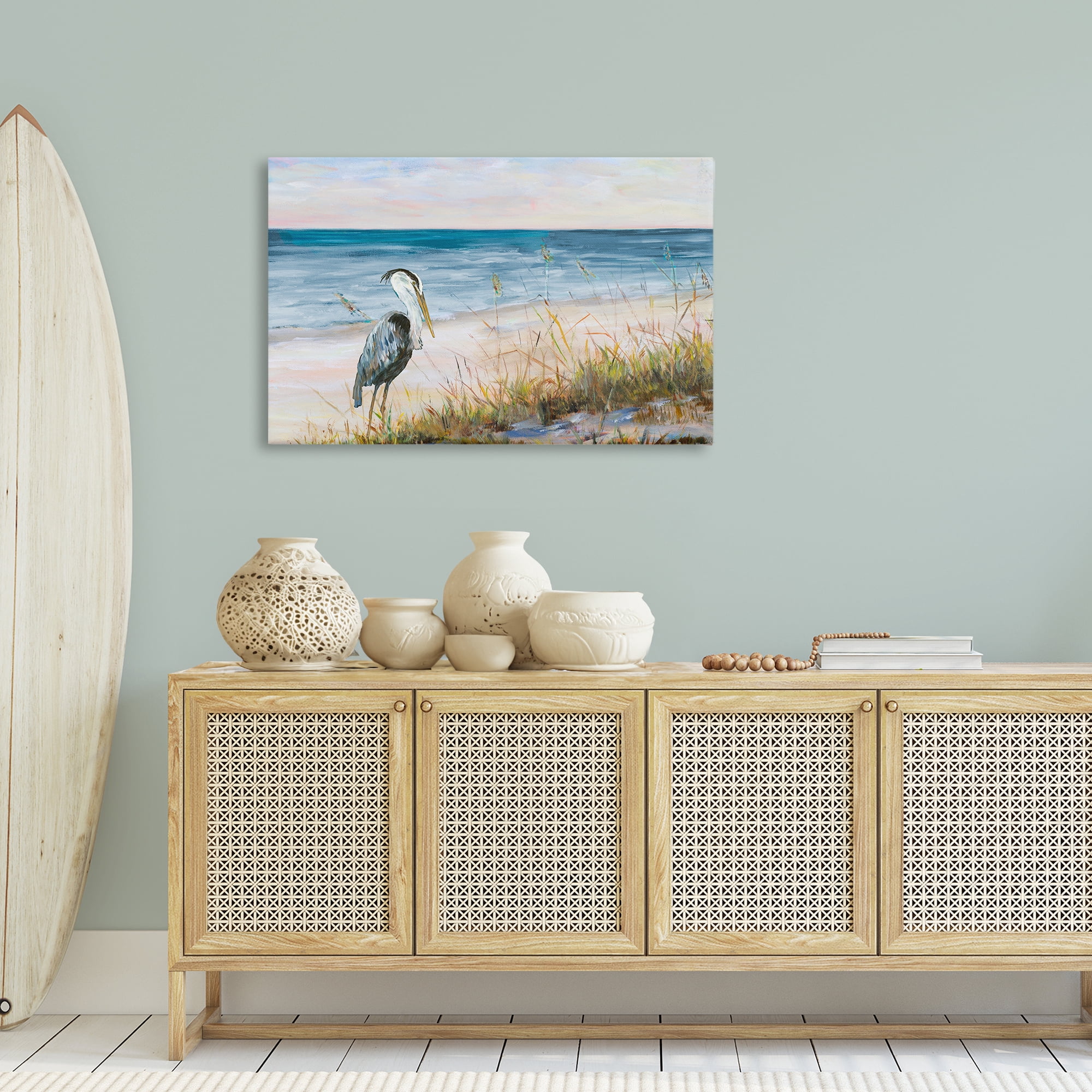 Stupell Industries Calm Pelican on Beach Landscape Painting Gallery Wrapped Canvas Art Print Wall Art, 36 x 24
