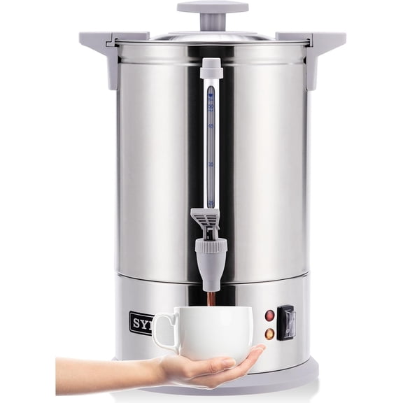 SYBO SR-CP-50B Commercial Grade Stainless Steel Percolate Coffee Maker Hot Water Urn for Catering, 50-Cup 8 L, Grey